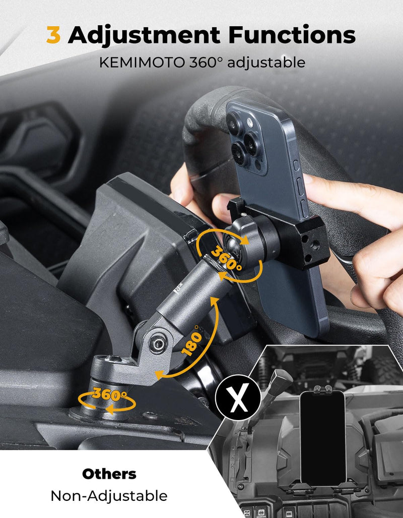 KEMIMOTO 2023+ 950 G2 Phone Mount CNC Material 360° Adjustable Aluminum | Compatible with 2023+ CFMOTO ZForce 950 Sport & Trail / ZForce 800 Trail G2, Heavy Duty UTV Phone Holder Easy Installation