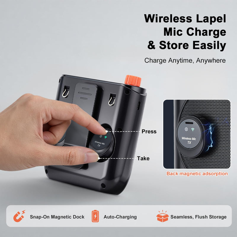 HAKUTA Voice Amplifier with Magnetic Wireless Lavalier Microphone, Portable Bluetooth Speaker for Teachers with 2 Mic, Rechargeable Voice Amplifier for Classroom/Meetings/Training/Outdoor