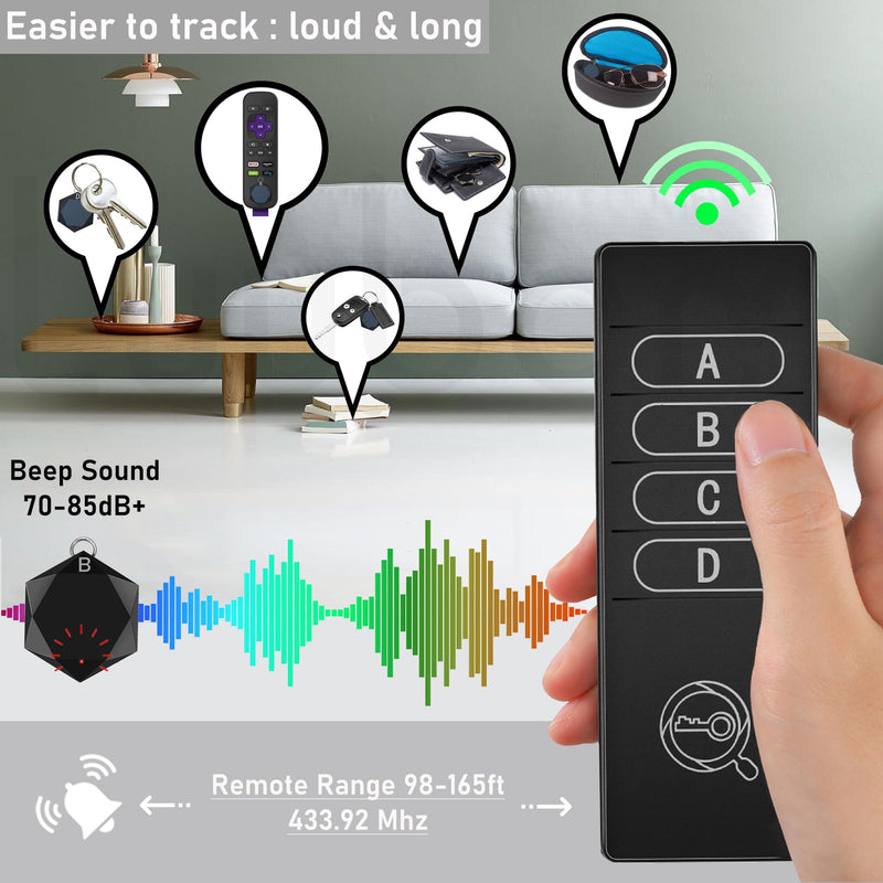 [AUSTRALIA] - Key Finder 1 Transmitter 4 Receivers, 80dB+ Wireless Item Locator 164ft Range for Keys Remote Pet Collar Luggage, No App or Bluetooth, Easy for Elderly & Kids 