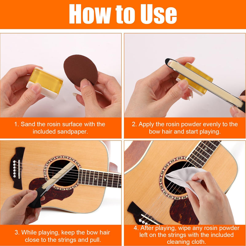 Guitar Bow Kit, 2-in-1 Horsehair Aluminum Alloy Guitar Bow Pick with Rosin Sandpaper Cloth Fun Acoustic Instrument Playing Tools Create Violin & Cello Sounds Creative Gift for Music Lover
