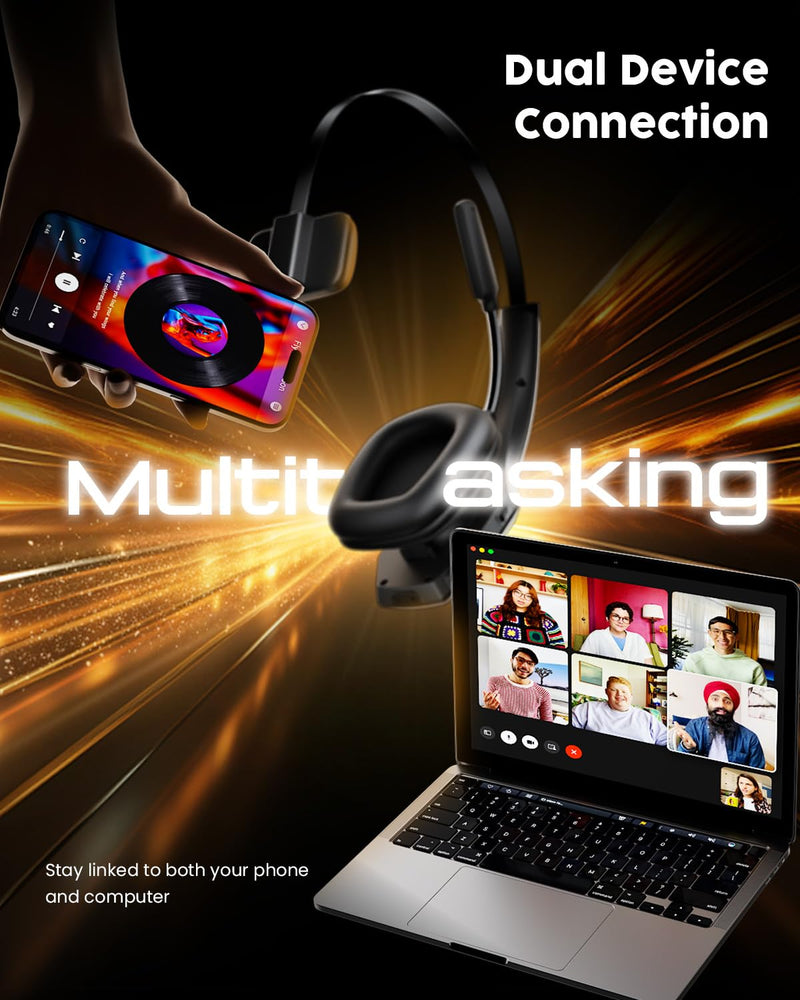 [AUSTRALIA] - Trucker Bluetooth Headset with Charging Base, Wireless Hands-Free Headset with Noise Canceling Mic & Mute Button, 56Hrs Working Time PC Headsets for Cell Phones, Computer, Truck Driver BLACK 