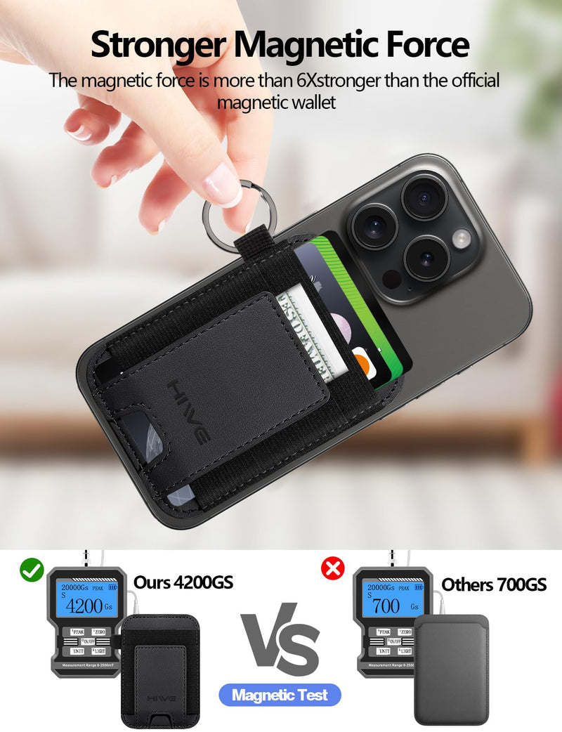 HiWe for Magsafe Wallet, New-Upgrade Magnetic Card Wallet Holder, Leather Magnetic Wallet with Powerful Magnet for iPhone 15/15 Pro/14/13/12 Series, Fits 7 Cards, RFID Blocking, Dark Black
