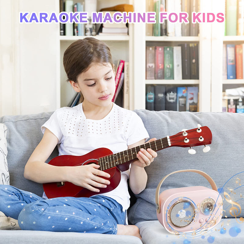 Mini Karaoke Machine,Karaoke Machine for Kids and Adults,Cute Karaoke with Microphone Set,Portable Bluetooth Speaker with Microphone,Retro Handheld Style for Family Party Meeting Singing (Pink) Pink