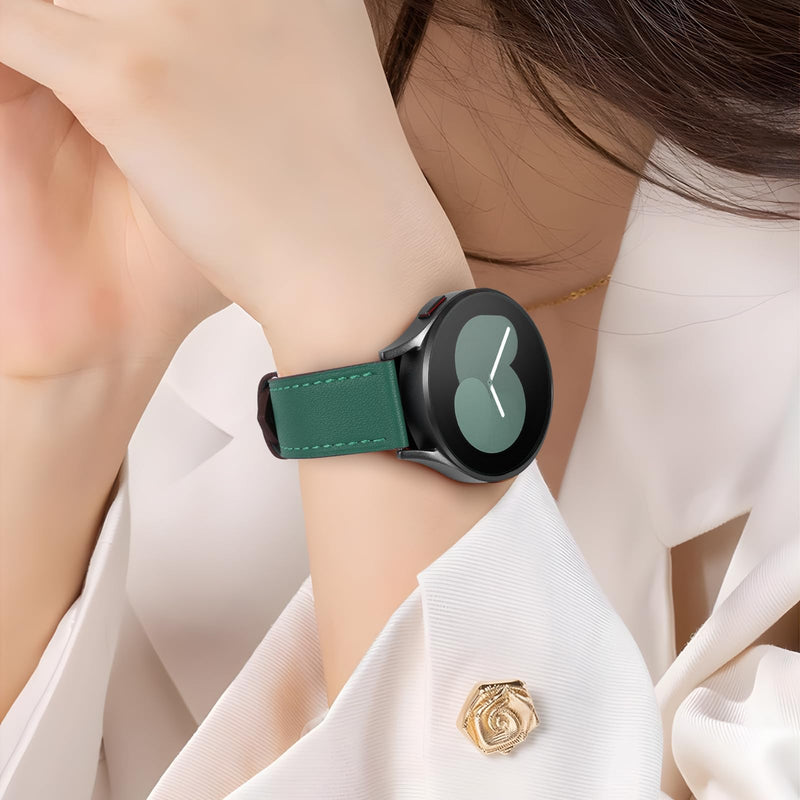 2 Pack Leather Band(Green,Cream) Compatible with Samsung Galaxy Watch 46mm,Watch 3 45mm,Gear S3 Frontier Classic,Top Grain Genuine Leather 22mm 20mm Watch Band for Women Men