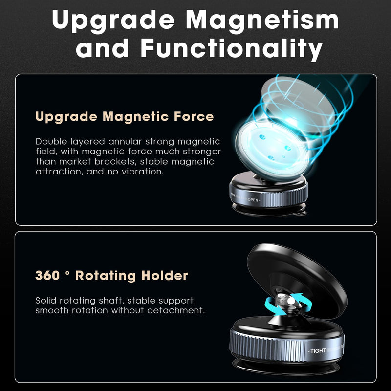 Magnetic Phone Holder Vacuum Suction Cup Gym Phone Mount Double Sided Strong Adsorption Phone Holder for Smooth Surface Automotive Central Control Screen Compatible with All Cell Phone-Black