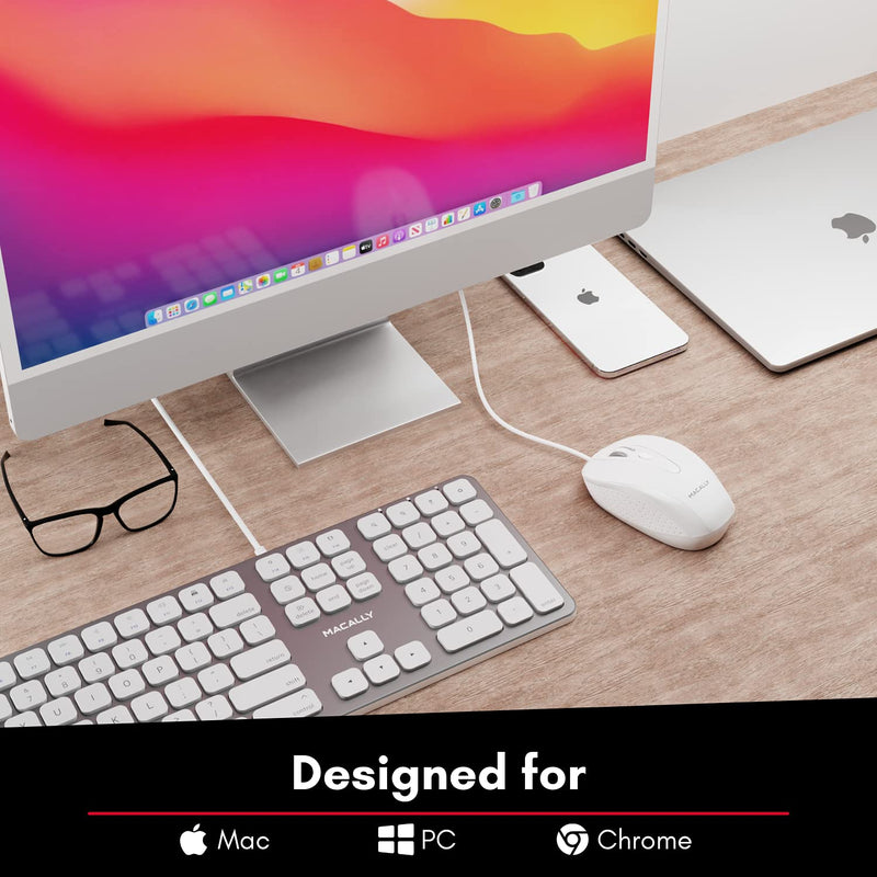 Macally USB Wired Mouse with 3 Button, Scroll Wheel, & 5 Foot Long Cord, USB Mouse for Laptop and Desktop, Computer Mouse Compatible with Apple Macbook Pro / Air, iMac, Mac Mini, & Windows PC (TURBO)