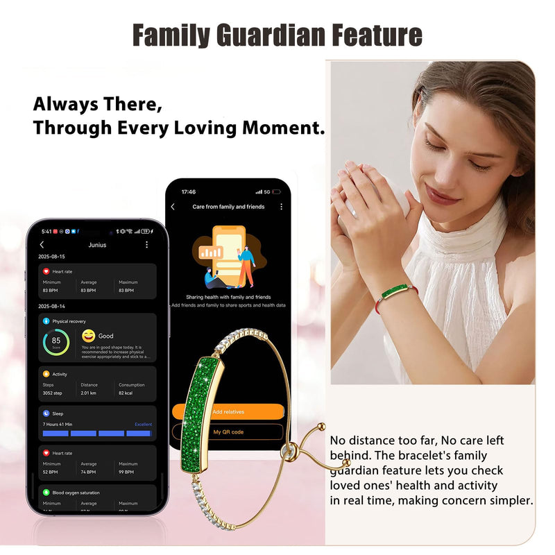 Smart Bracelet for Women with Diamonds Health Fitness Tracker | with Heart Rate HRV Sleep Monitor Sport Modes, 5ATM Waterproof Step Activity Tracker for iOS Android, The Best Gift (2 Bands) Red