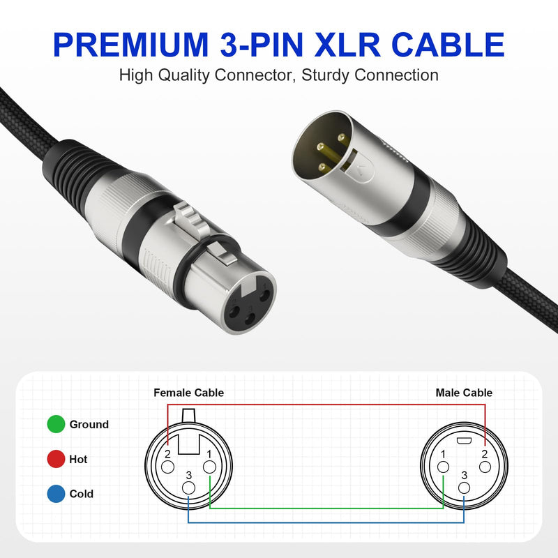 Professional 2 Pack 25FT XLR Cables, Noise Free and Long-Lasting Braided XLR Microphone Cable, All Copper Conductors Balanced Male to Female Mic Cable for Studio Monitor, Mixer, DMX, Black