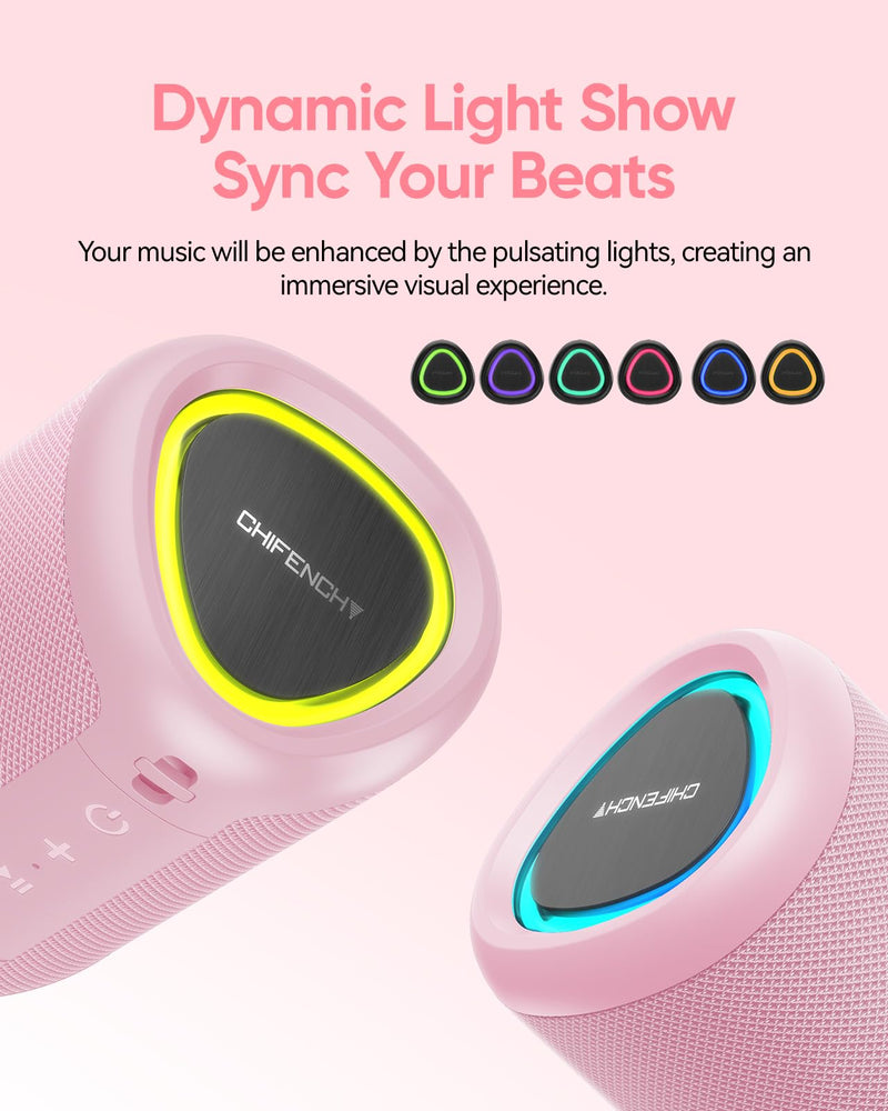 Portable Bluetooth Speaker with Lights,Powerful Crystal Clear Sound,IPX5 Waterproof,All Day Playtime,AUX&TF-Card Input,Bluetooth 5.3,TWS Paring,Small Wireless Speaker for Outdoor,Gift Ideas Pink
