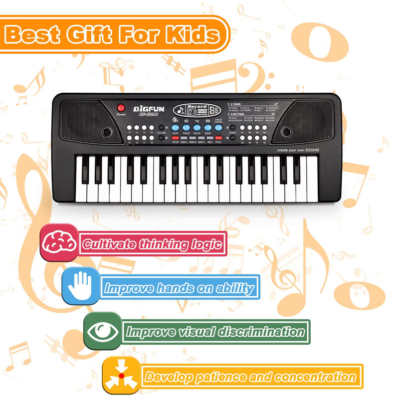 Piano Keyboard for Kids, EOOLEOW 37 Keys Portable Electronic Piano for kids with Microphone - Music Keyboard Piano Toys for 3 4 5 6 7 8 9 Year Old Boys and Girls (Black) Black