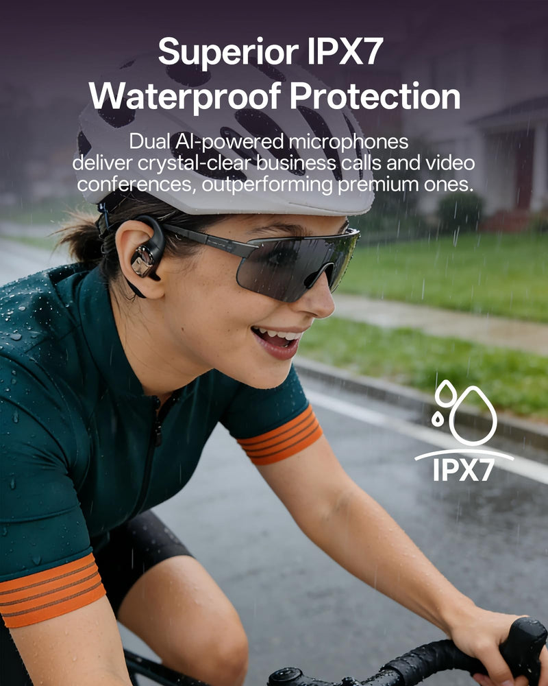 Open Ear Headphones, Over Ear Earbuds with Ear Hooks, True Wireless Bluetooth 6.0 Earphones with Mics, Stereo Sound, Ultra-Comfort, 60H Playtime, IPX7 Waterproof Ear Buds for Running Workout Black