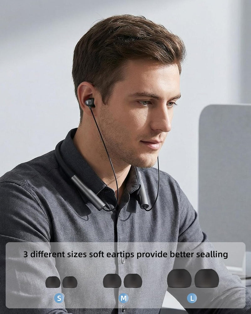 Neckband Bluetooth Headphones, Retractable Headphone & IPX5 Sweatproof, Neckband Headphones Vibration Alert Calls with Stereo Noise Cancelling for Sports/Business Onyx Black