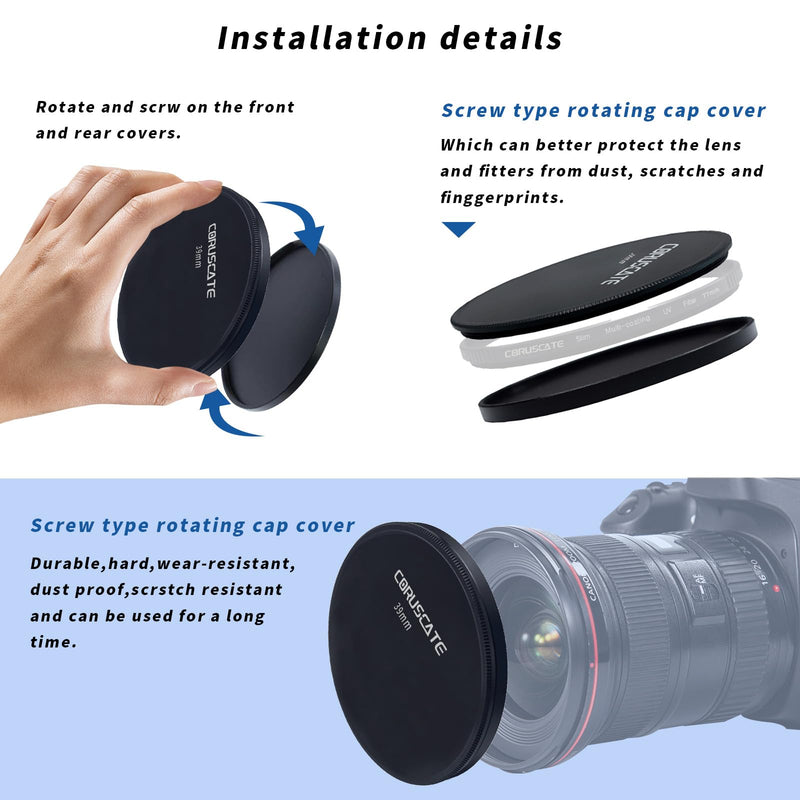 [AUSTRALIA] - 39mm Metal Filter Cap,Lens Cap,Compatible with All Any 39mm with Camera Thread Lens and 39 mm ND,CPL,UV Filter Accessory.(Front Cover+Rear Cover)+Lens Cleaning Cloth 