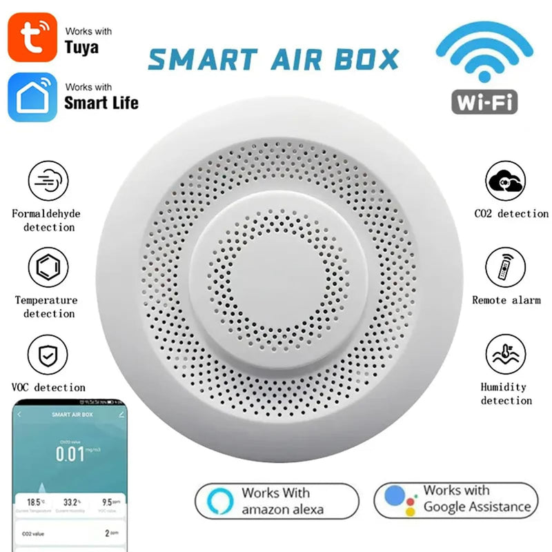 Smart Air Quality Monitor:Tuya WiFi Indoor Air Quality Meter Detects CH2O, CO2, VOC Concentration, Temperature and Humidity, Thermometer Humidity Monitor