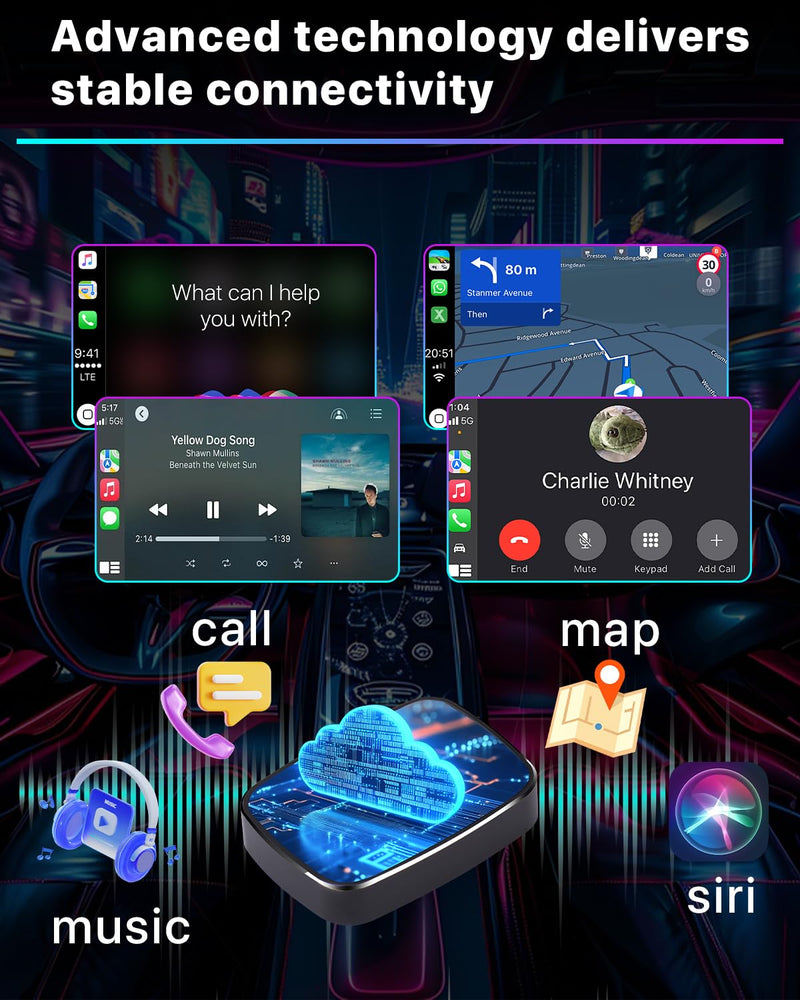 Omeyo Wireless CarPlay Adapter for CarPlay & Android Auto | Plug & Play 5.8GHz WiFi in 10s, Stable No Lag for Factory Wired Cars, Compatible with iPhone & Android Black