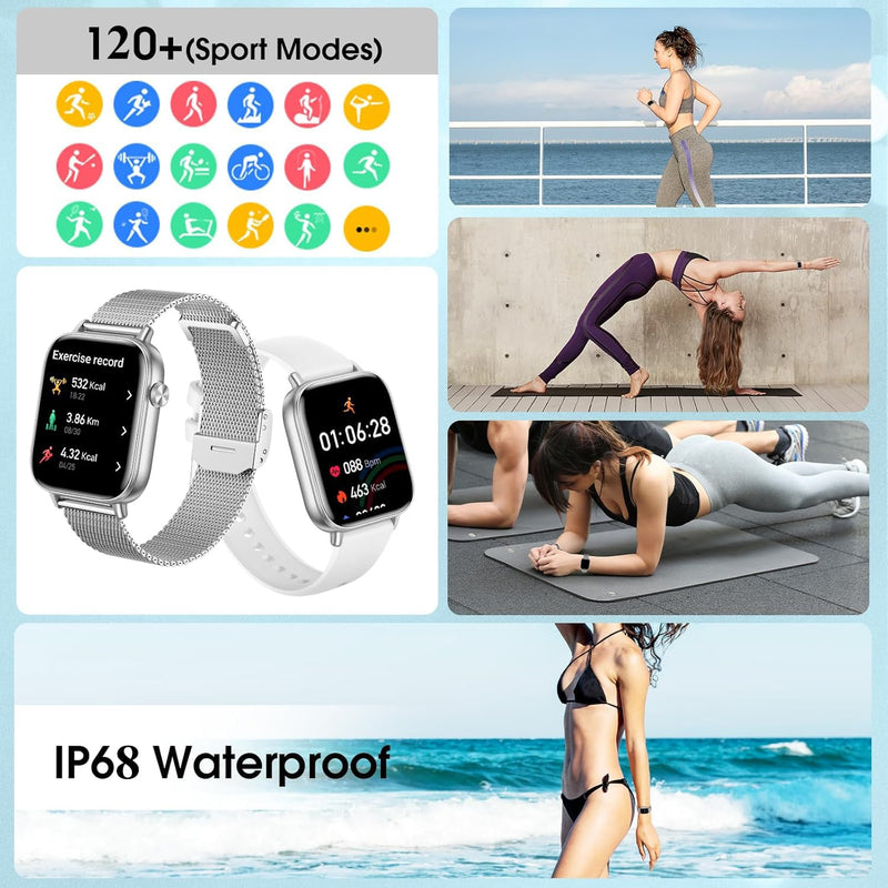 x2 Smart Watch, 1.83" & 1.43" HD with Calls and Messages/Heart Rate/Sleep/Female Cycle,Fitness Tracker Smartwatch for Android/iOS Compatible,Silver & White