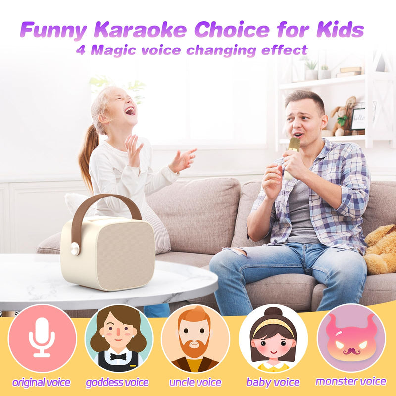 Mini Karaoke Machine Microphone,Fun Toys Christmas Birthday Gifts for Adult Kids/Toddler Boys Girls 3 4 5 6 7 8 9 10 11 12+,Portable Bluetooth Speaker with 2 Wireless Microphone Beige 2 Mics