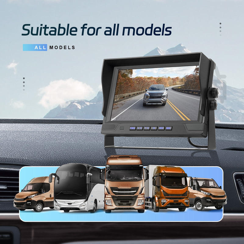 9 Inch Wireless Backup Camera for Truck RV Backup Camera Wireless, 4 Channels Split Screen, BSD Alert, Night Vision, IP68K Waterproof, for Truck, Pickup, Trailer, Cars - Parking Safety