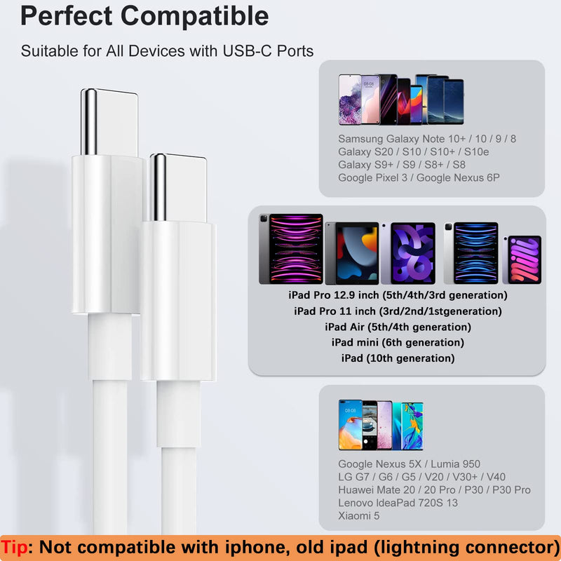 Fast Charger for iPad with USB-C Port, iPad Pro Chargers, GKW 20W USBC Fast Charging 10 ft for iPad 12.9/11/10.9 inch, Air 5th/4th, Mini 6th, 10th Generation, 10ft C to C Cable, 2Pack, White