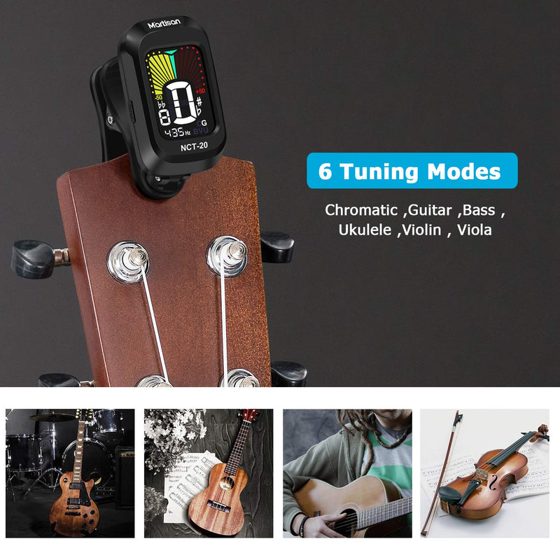 Clip-On Tuner for Guitar, Bass, Ukulele, Violin, Viola, Chromatic Tuning Modes, 360 Degree Rotating, Fast & Accurate, Easy to Use