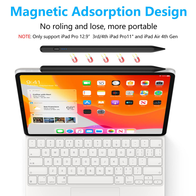 Stylus Pen for iPad, Stylus Pencil for (2018-2022) Apple iPad Pro 2021 11/12.9 Inch, iPad 6/7/8th Generation, iPad Air 4th/3rd, iPad Mini 5th Gen, for iPad Accessories Magnetic Stylus Pen, Black