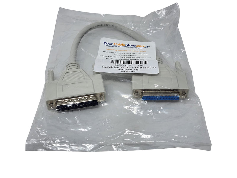 1 Foot DB25 25 Pin Serial Port Cable Male/Female RS232