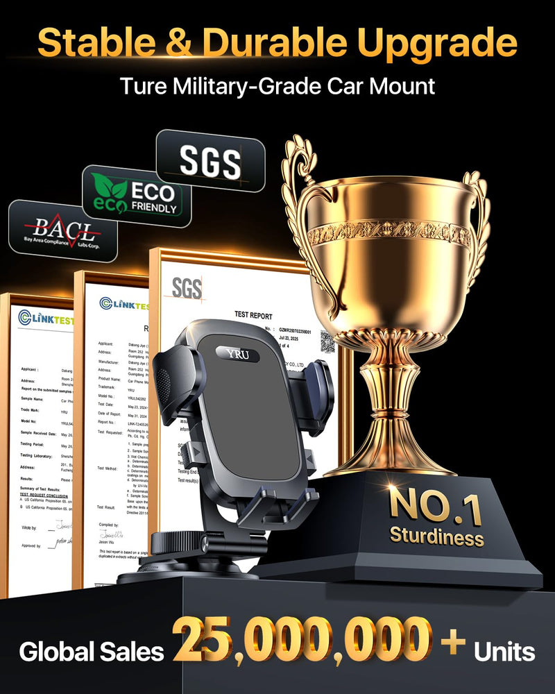 YRU [Military-Grade for Tesla Phone Mount & 360° Rotatable Suction] 2026 Upgraded Car Phone Holder Mount 【90+LBS Safest Strongest & Patent Certs】 for All Phones for Tesla Model 3 Y Cybertruck (Gray) Gray