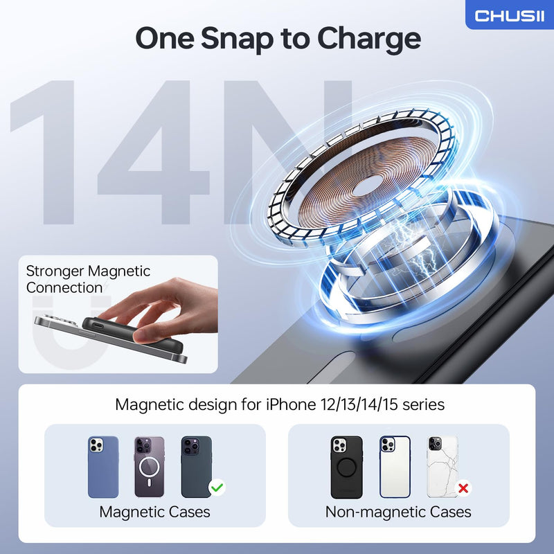 for Magsafe Portable Charger, 12000mAh Wireless Magnetic Power Bank with Stand and USB C in/Out Fast Charging, for Magsafe Battery Pack Compatible with iPhone 15/14/13/12 Pro/Pro Max Series-Black Black