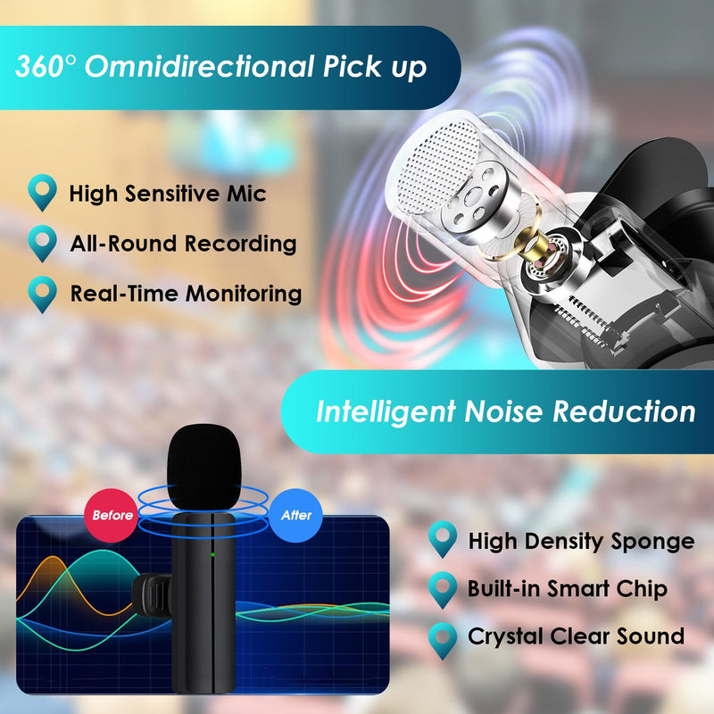 Wireless Lavalier Lapel Microphone for iPhone 15/Android/Computer - Bluetooth Mini Phone Mic for Video Recording, Clip-on USB C Microphones for YouTube Tiktok Podcast Vlog & Livestream USB C for iPhone 15