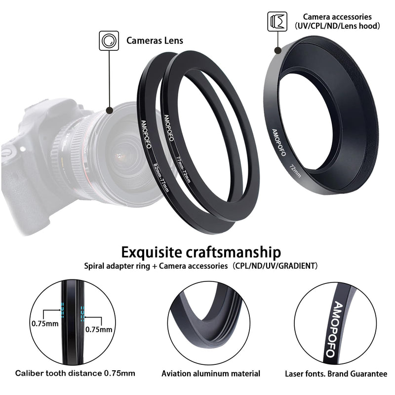 [AUSTRALIA] - 9pcs Step Down Ring Set,Camera Lens Adapter Ring 82-77mm/77-72mm/72-67mm/67-62mm/62-58mm/58-55mm/55-52mm/52-49mm/49-40.5mm.Made of CNC Machined Aluminum 
