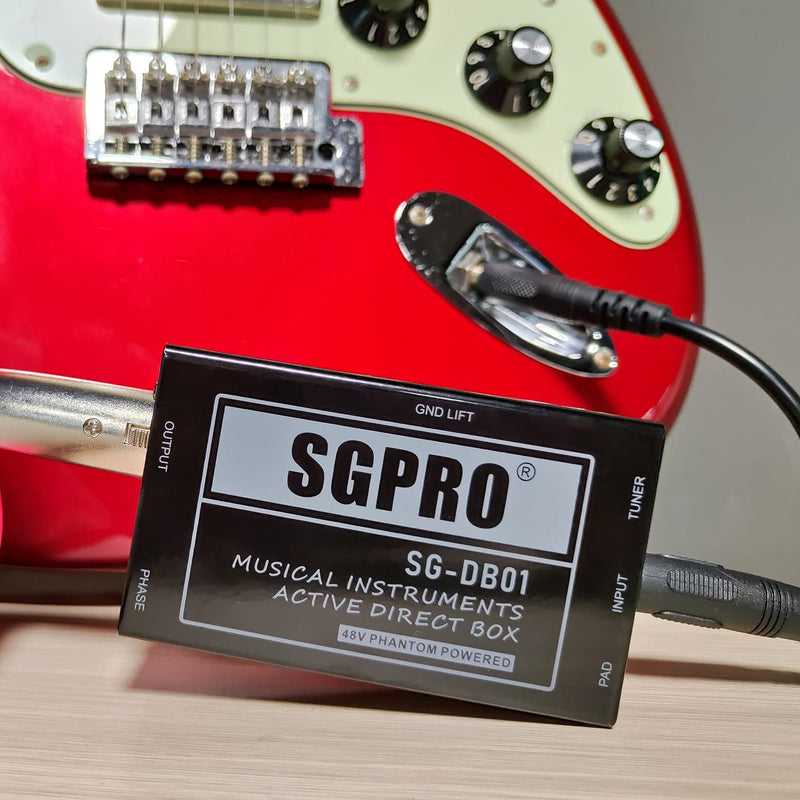 Active Direct Box, Recording Signal DI Box for Musical Instruments as Guitar, Bass Guitar, and Keyboard Live Performance or Studio, 1/4" to XLR, Ground Lift 48V Phantom Powered Compact Unit