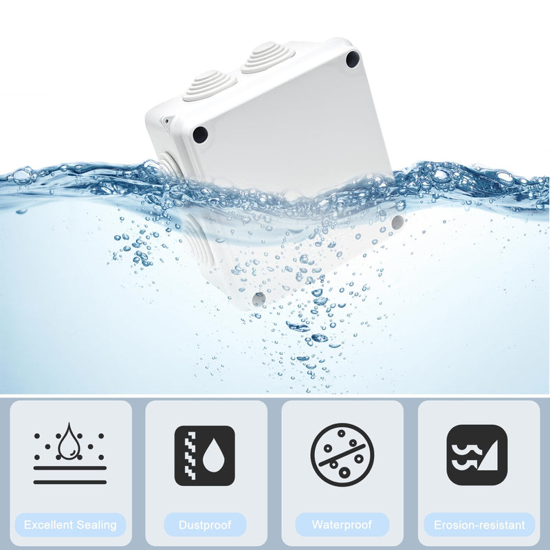 Gentpovth Pack of 2 Junction Boxes, Waterproof IP65, 100 mm x 100 mm x 70 mm, ABS Casing, Junction Box, Surface-Mounted, Distribution Box, Outdoor, Plastic Plug Screw Connection, Electrical Box