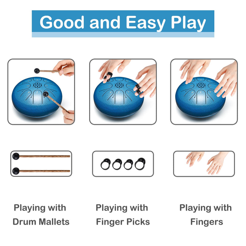 Steel Tongue Drum Percussion: 6 Inch 8 Notes Musical Instruments, Music Gifts for Family Friends (Seablue) Seablue