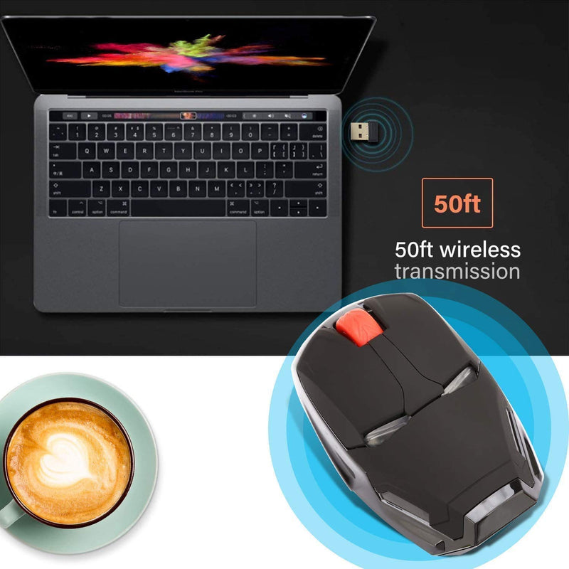 Iron Man Mouse, 2.4G Noiseless Wireless Mouse with USB Receiver Portable Computer Mice for PC, Tablet, Laptop, Notebook - Black
