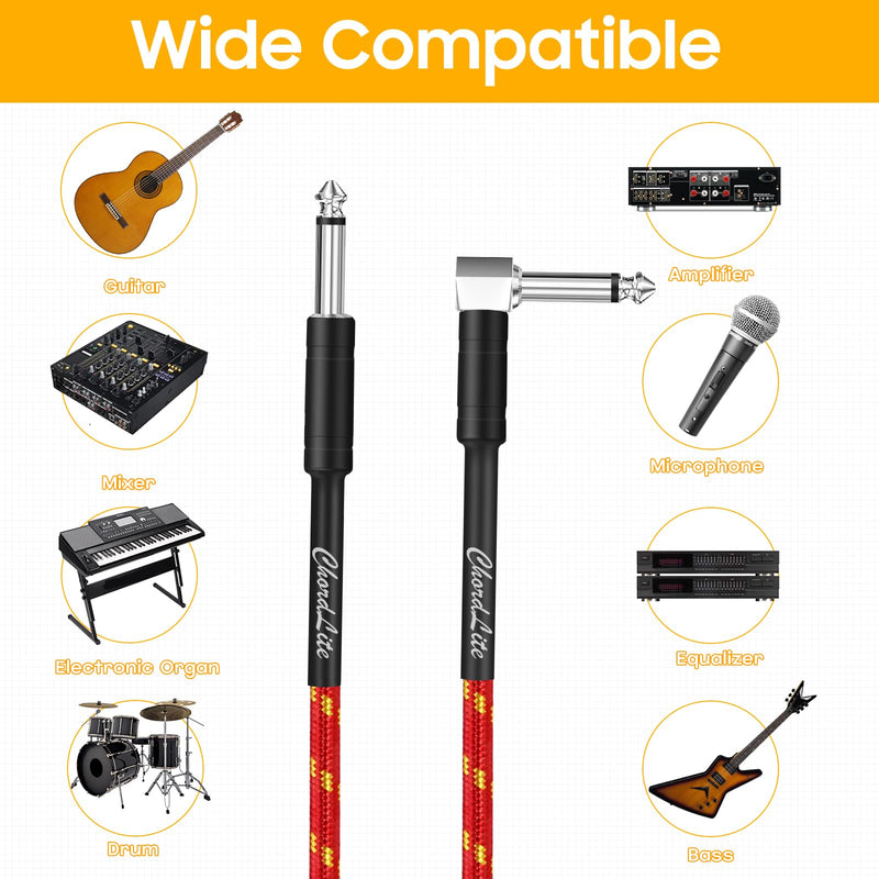 Premium Guitar Cable 10Ft,Basics TS Instrument Cable,1/4 Noise Free and Long-Lasting Guitar Cord for Electric Guitar/Bass and Keyboard (Right Angle to Straight, 10FT) Right Angle to Straight