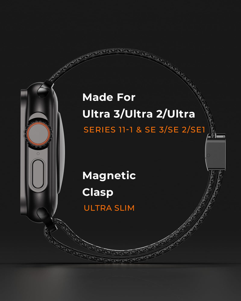 KU XIU Pure Titanium Watch Band for Apple Watch Ultra 3/2/1 & Series 42-49mm, Adjustable Metal Band with Magnetic Clasp, Premium Color Matching Stylish Mesh, Men's Smartwatch Replacement Band, Black T02- Black