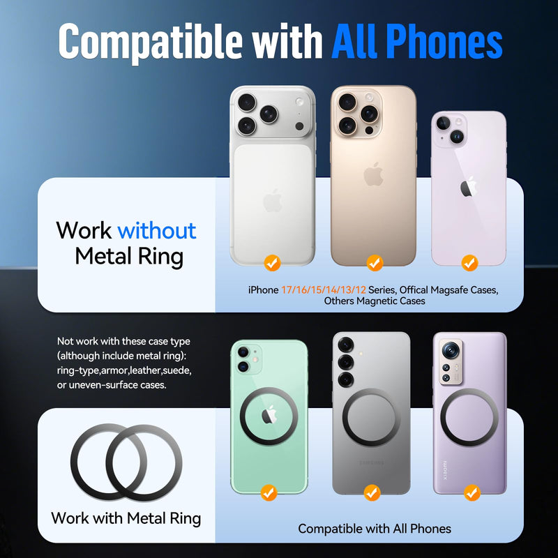 Magnetic Phone Holder for Car Dashboard Windshield Mount Strong Suction Cup | Car Mount for iPhone & Android, 20 N52 Ultra Strong Magnets, 360° Adjustable Foldable Heavy Duty Hands-Free Hot-Resistant