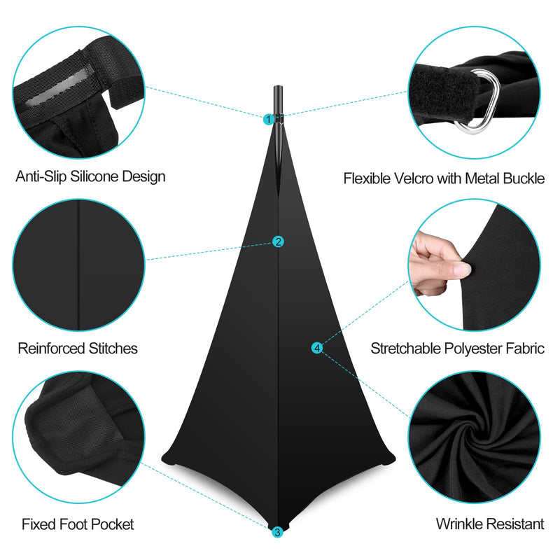Speaker Stand Cover, DJ Speaker Stretch Cover Black, 360 Degree Speaker Stand Tripod Cover Skirt with Storage Bag for Stage Gig, Wedding and Banquet Event- 2 Pack