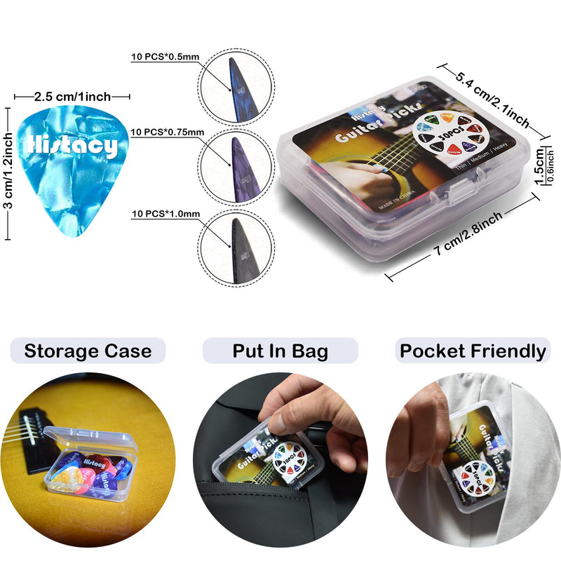 Guitar Accessories Kit: Clip On Guitar Tuner, 3 in 1 Guitar Capo, 30 Guitar Picks, Pick Holder, Leather Plectrum Pouch Keyring & Storage Case for Acoustic Electric Guitar, Bass, Ukulele
