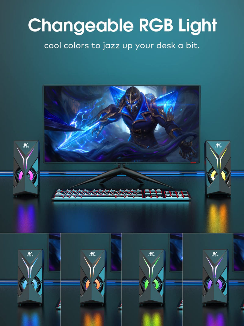 OROW Computer Speakers,1OW Speakers for PC 2.0 Channel Gaming Speakers RGB Speakers for Monitor,3.5mm Aux Input Multimedia Desktop Speaker Black 10W
