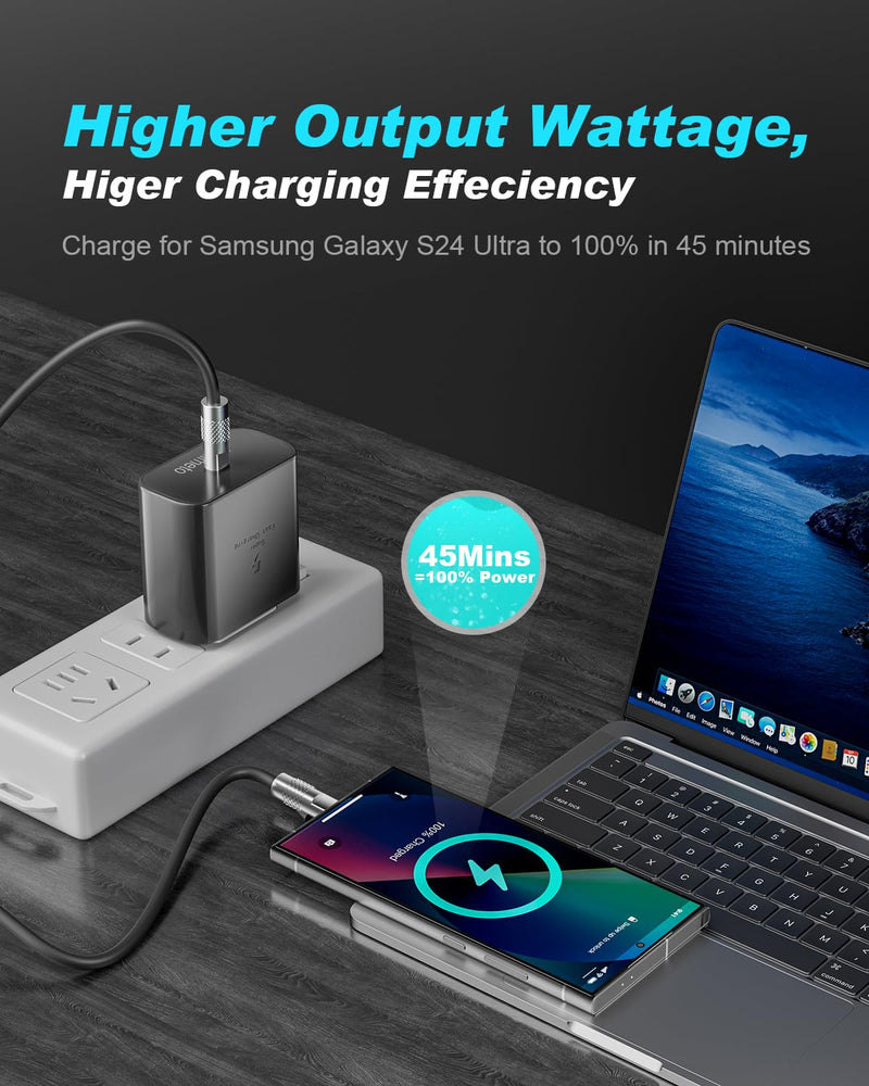 [AUSTRALIA] - 2Pack 45W Type C Charger Fast Charging, Waimeto Super Fast Charger USB C with 2X 10ft Type C to C Long Charging Cable for Samsung Galaxy S24 Ultra/S24/S23/S22 Ultra/S22+/S22 Plus/S21+/Note 20/Note10+ 