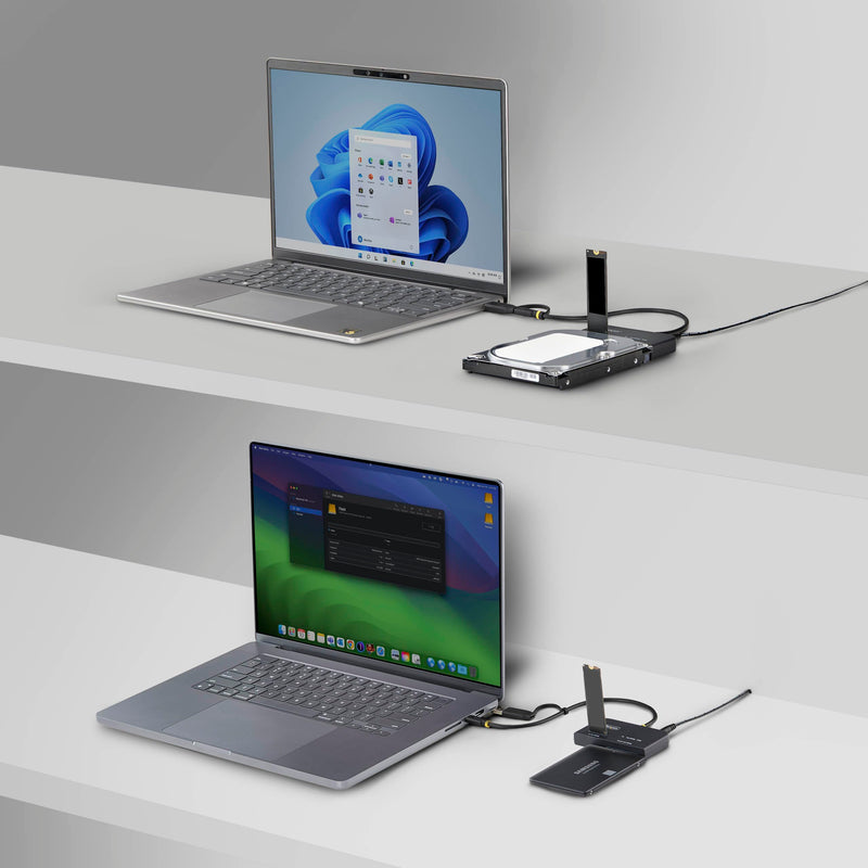 StarTech USB-C/A to M.2 NVMe and 2.5/3.5in SATA Adapter (USB31CSAT3M2E) | Tool-free external SSD hard drive reader, B+M/M-key, PCIe Gen4 NVMe, SATA III 6Gbps, Power adapter, M.2 SATA not supported NVMe &SATA