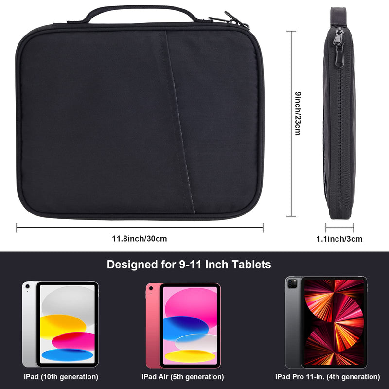 9-11 Inch iPad Carrying Case, Padded Protective Travel Tablet Sleeve Bag for iPad Pro 11, iPad 10.9 (10th Gen), iPad Air (5/4th Gen), Galaxy Tab S9/S8 (Black-11) Black11 9-11