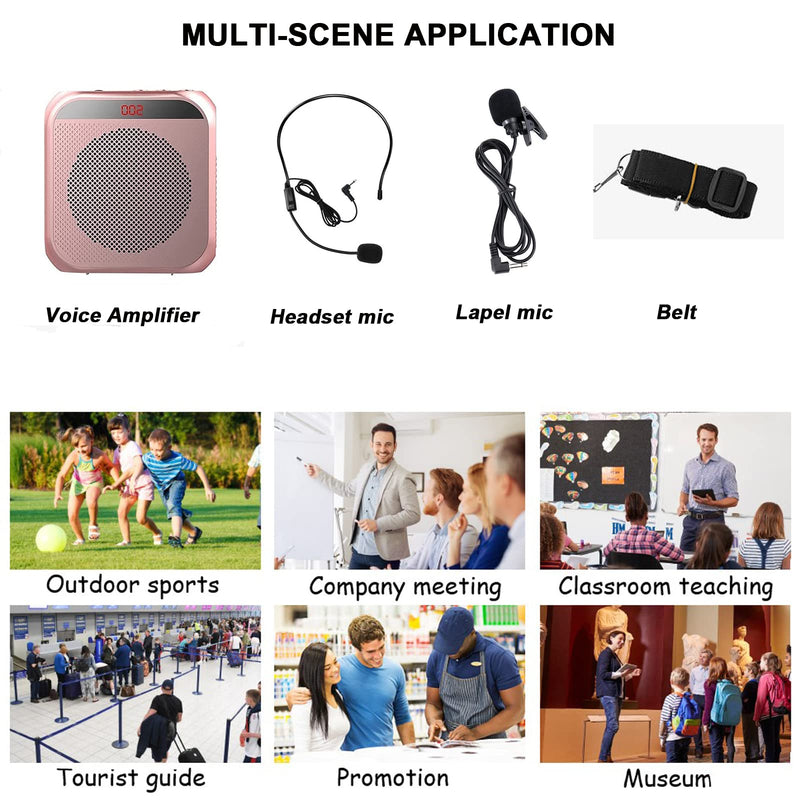 Voice Amplifier for Teachers,Rechargeable Portable Microphone with Speaker,Portable Pa System for Outdoors, Teaching, Meeting, Presentation, etc(Rose Gold) Rose Gold