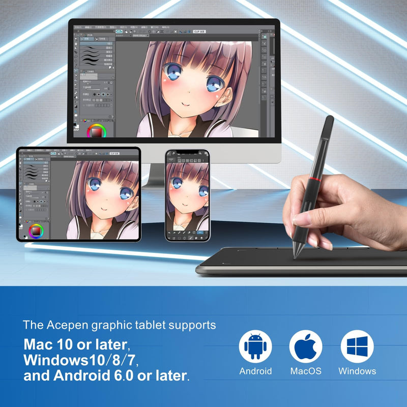 9x6 inch Graphics Drawing Tablet, Acepen Drawing Tablet with Battery-Free Stylus, 8192 Pen Pressure, 8 Hot Keys, Digital Art Tablet for Drawing, Design, Teaching, Work with Mac, Computer, PC & Mobile 9 inch