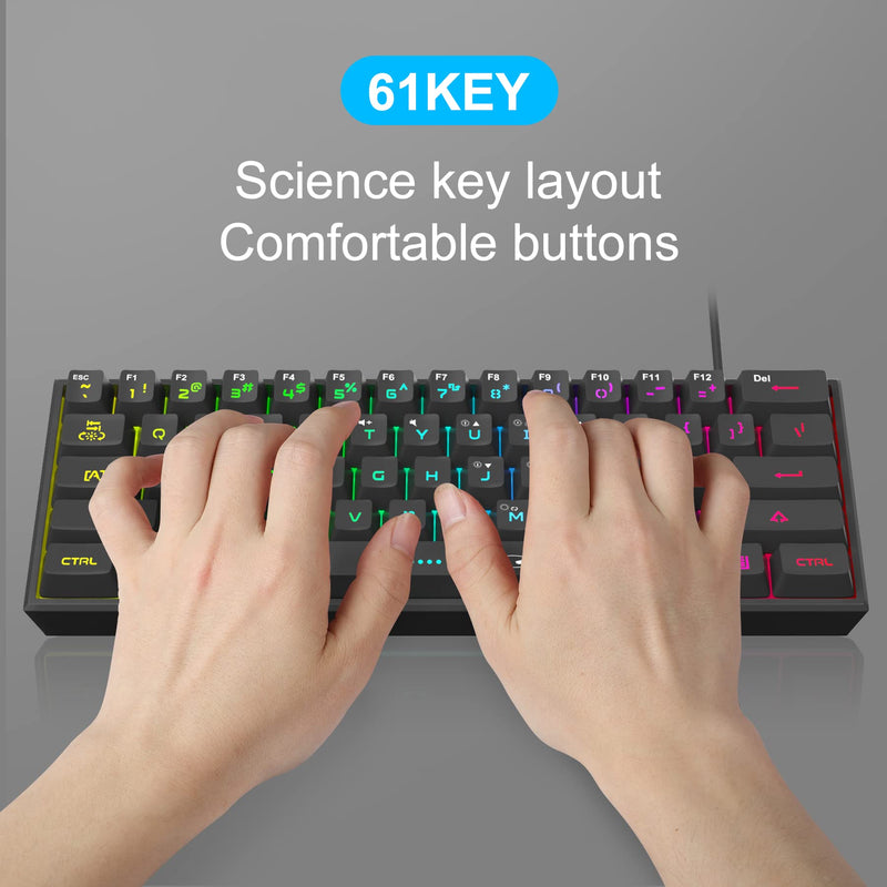 Mini 60% Gaming Keyboard, RGB Backlit 61 Key Ultra-Compact Keyboard, MageGee TS91 Ergonomic Waterproof Mechanical Feeling Office Computer Keyboard for PC, MAC, PS4, Xbox ONE Gamer(Black) Black
