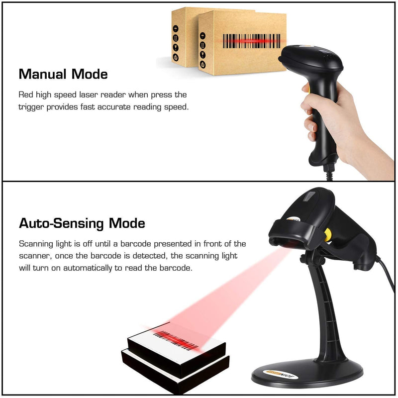 [AUSTRALIA] - WoneNice Barcode Scanner USB Laser Wired Handheld Bar Code Scanner Reader with Stand, Black 