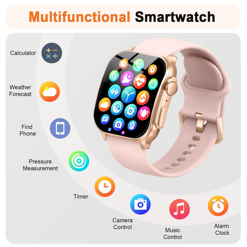 Smart Watch for Women, 2.01" AMOLED Curved Display Fitness Tracker with Answer/Make Calls, 100+ Sport Modes, 24/7 Heart Rate/Sleep Monitor/Pedometer, IP68 Waterproof SmartWatch, for Android iOS Pink