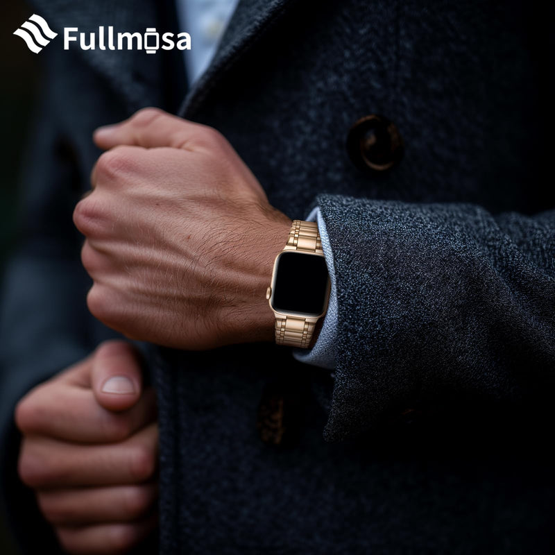 Fullmosa Compatible Stainless Steel Apple Watch Band with case 41mm/40mm/38mm Gold & Compatible Metal iWatch Band with case 41mm/40mm/38mm,Rose Gold