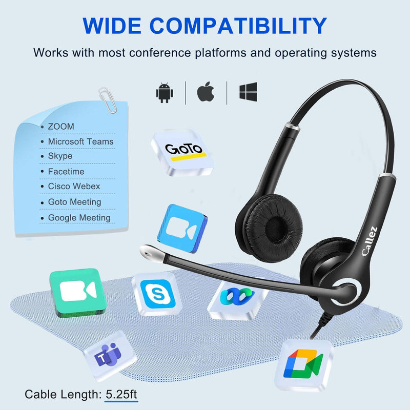 Callez Computer Headset, 3.5mm Cell Phone Headset with Mic Noise Cancelling, USB-C Wired Headphone for PC Laptop Mac iPhone Samsung Zoom Teams Call Center Home Office Work, in-line Controls Black